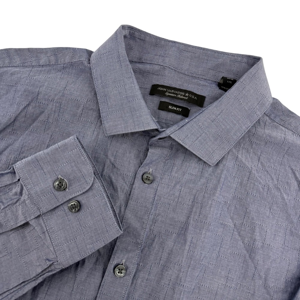 John Varvatos USA Slim Fit Blue Textured Dobby Button Down Shirt‎ 17 34/35 L/XL